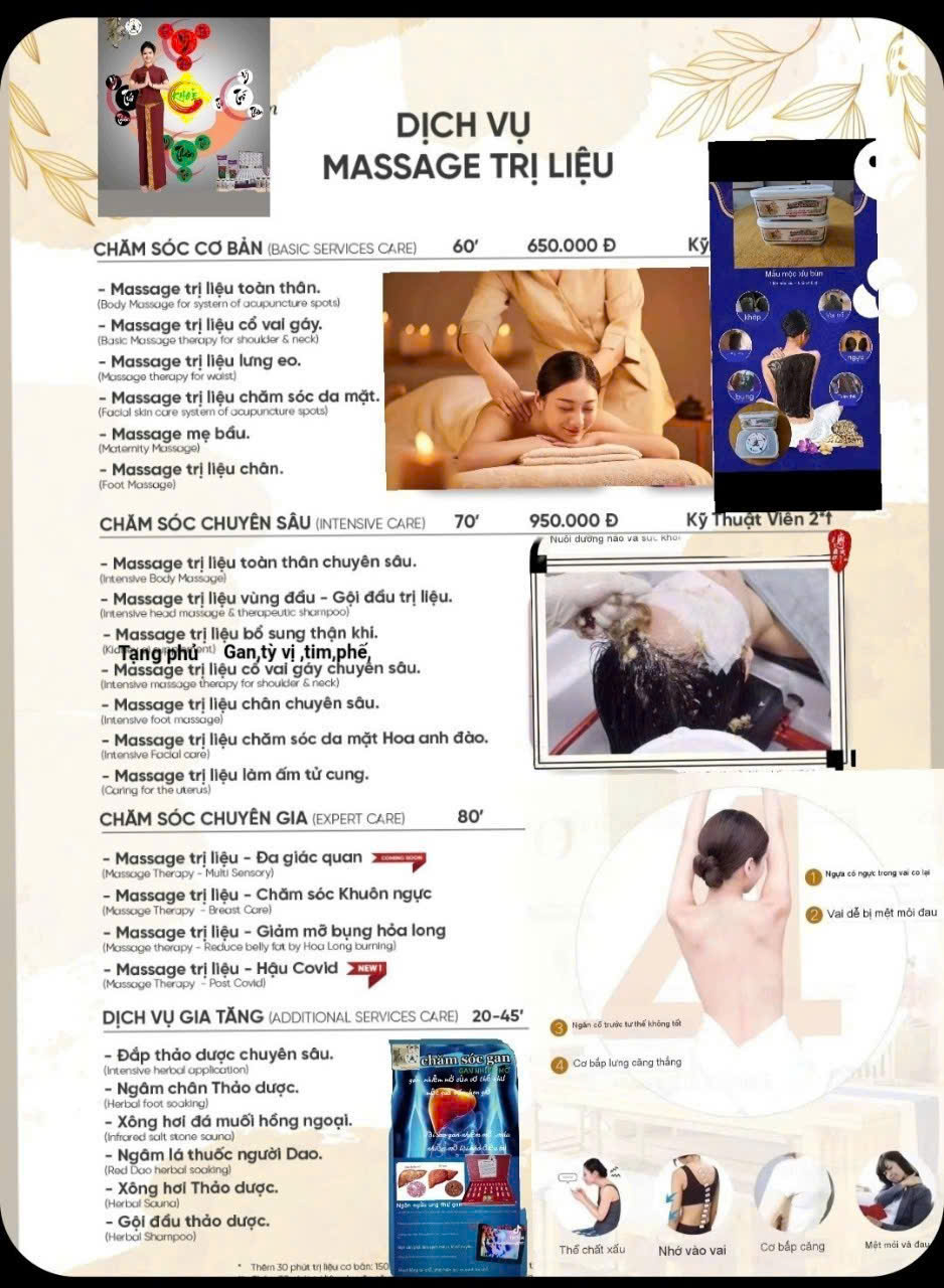 Bảng giá dịch vụ massage trị liệu